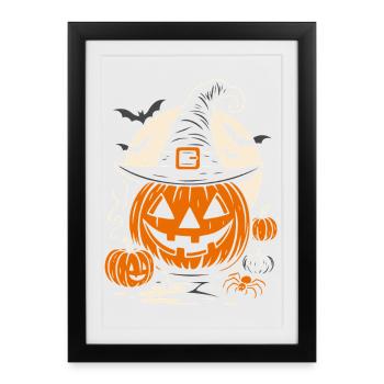 Halloween Pumpkin with Witch Hat & Spider - Framed poster (27 × 37 cm) - black - Front