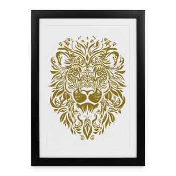 Lion Mandala Visage Tête de Lion Floral - Affiche encadrée (27 × 37 cm) - noir - Devant