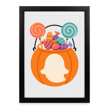 Pumpkin with candy and ghost motifs - Framed poster (27 × 37 cm) - black - Front