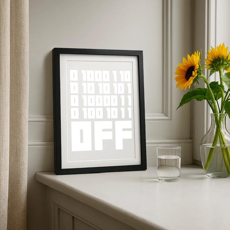 Binary Code F**k OFF – Humour Nerd & Geek Code Affiche encadrée (27 × 37 cm)