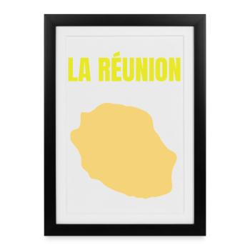 T-shirt carte La Réunion île dorée - Affiche encadrée (27 × 37 cm) - noir - Devant