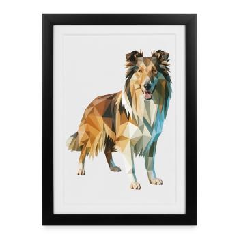 Border Collie - Cool Low Poly  Logo - Affiche encadrée (27 × 37 cm) - noir - Devant
