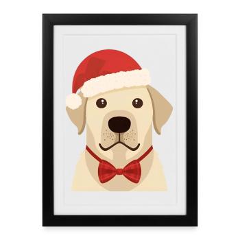 Golden Retriever Flat Noël Design - Affiche encadrée (27 × 37 cm) - noir - Devant