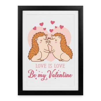 Be my Valentine – Aimez les hérissons avec des cœurs - Affiche encadrée (27 × 37 cm) - noir - Devant