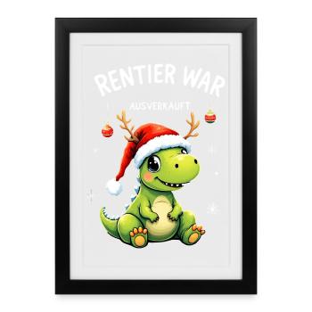 Renne a été vendu dinosaure de Noël avec casquette - Affiche encadrée (27 × 37 cm) - noir - Devant