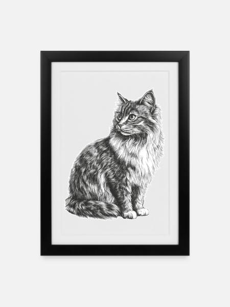 Katze - Gerahmtes Poster (27 × 37 cm) - Schwarz