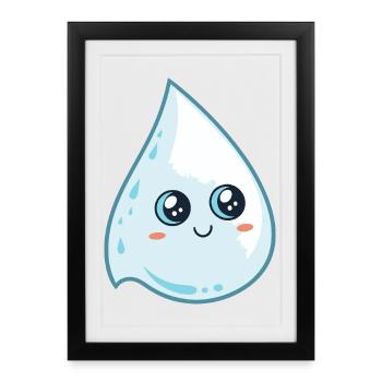 Goutte kawaii lumineuse - Affiche encadrée (27 × 37 cm) - noir - Devant