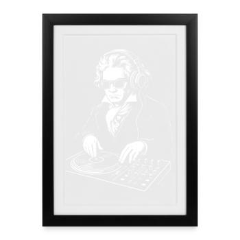 DJ Bethoveen en costume jouant de la musique de console - Affiche encadrée (27 × 37 cm) - noir - Devant