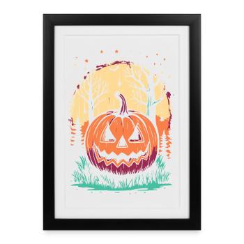Citrouille d'Halloween en forêt - Affiche encadrée (27 × 37 cm) - noir - Devant