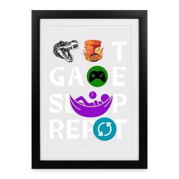 Manger dormir jeu répéter icône collage - Affiche encadrée (27 × 37 cm) - noir - Devant