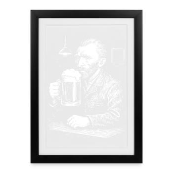 Vintage Van Gogh drinking Beer in a pub - Framed poster (27 × 37 cm) - black - Front