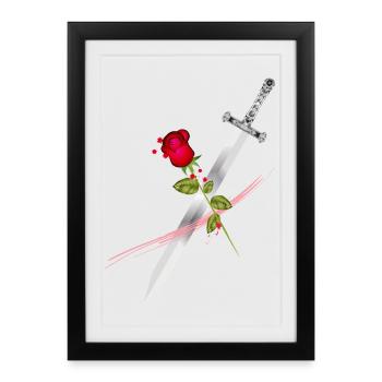 Sword with Rose – Symbolic Power and Elegance - Framed poster (27 × 37 cm) - black - Front
