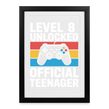 Anniversaire de joueur débloqué niveau 8 - Affiche encadrée (27 × 37 cm) - noir - Devant