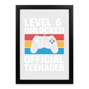 Level 6th Unlocked Birthday Gamer Birthday - Framed poster (27 × 37 cm) - black - Front