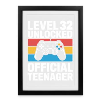Niveau 32 Adolescent officiel débloqué - Affiche encadrée (27 × 37 cm) - noir - Devant