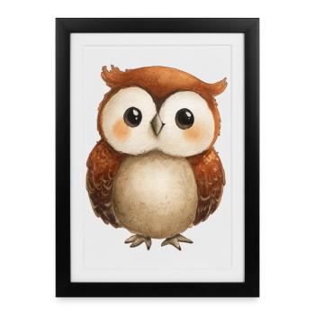 Dessin Hibou Mignon – Illustration Enfant Adorable - Affiche encadrée (27 × 37 cm) - noir - Devant