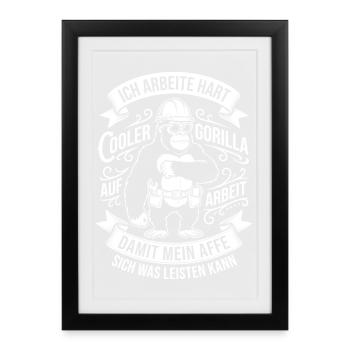 Gorilla Construction Worker Motif - Framed poster (27 × 37 cm) - black - Front