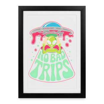 No Bad Trips Alien UFO Psychedelic Retro Art - Framed poster (27 × 37 cm) - black - Front