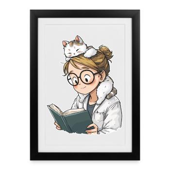 Cat Shoulder Reading Librarian Book Club T-Shirt - Framed poster (27 × 37 cm) - black - Front