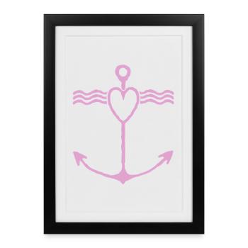 Conception de l’Onde Heart Anchor - Affiche encadrée (27 × 37 cm) - noir - Devant