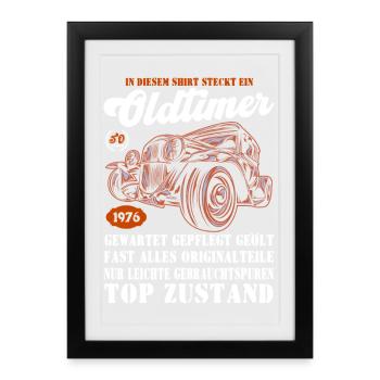 Voiture vintage 1976 Illustration de voiture rétro 50. - Affiche encadrée (27 × 37 cm) - noir - Devant