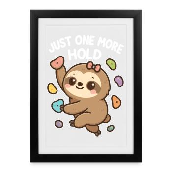 Boulderndes Kawaii Faultier – Just One More Hold - Gerahmtes Poster (27 × 37 cm) - Schwarz - Vorne