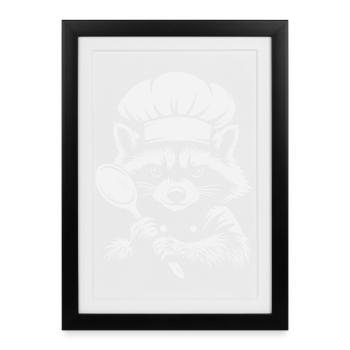 Grim Raccoon Cook | Motif de cuisine drôle - Affiche encadrée (27 × 37 cm) - noir - Devant