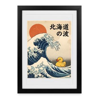 Japan Large Wave of Hokkaido Style Rubber Duck - Framed poster (27 × 37 cm) - black - Front