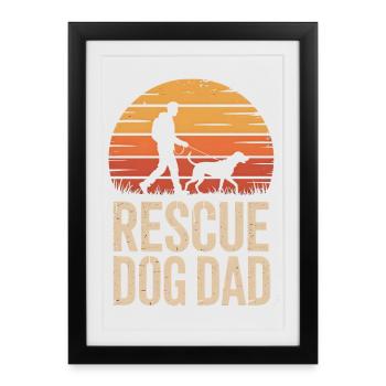 Vintage Rescue Dog Dad-Sonnenuntergangsdesign - Gerahmtes Poster (27 × 37 cm) - Schwarz - Vorne