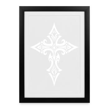 Croix en filigrane ornée - Affiche encadrée (27 × 37 cm) - noir - Devant