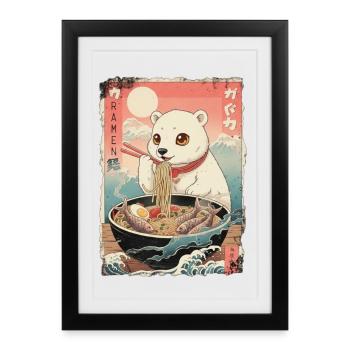 Kawaii Polar Bear Ramen Anime - Framed poster (27 × 37 cm) - black - Front