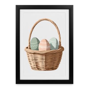 Œufs pastel dans un panier - Affiche encadrée (27 × 37 cm) - noir - Devant