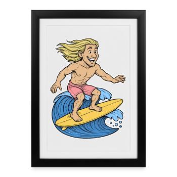 Surfeuse blonde sur la vague - Affiche encadrée (27 × 37 cm) - noir - Devant