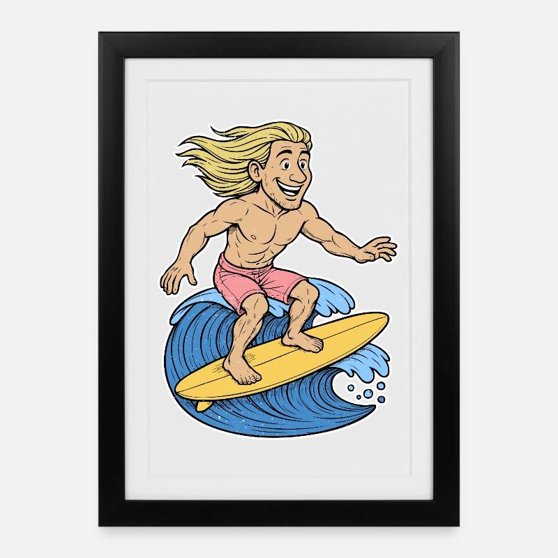Blonde Surfer on Wave - Framed poster (27 × 37 cm) - black