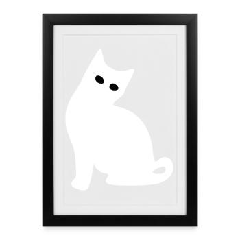 Silhouette de chat – Cadeau pour l’amoureux des chats - Affiche encadrée (27 × 37 cm) - noir - Devant
