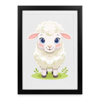 Agneau câlin sur un pâturage vert - Affiche encadrée (27 × 37 cm) - noir - Devant