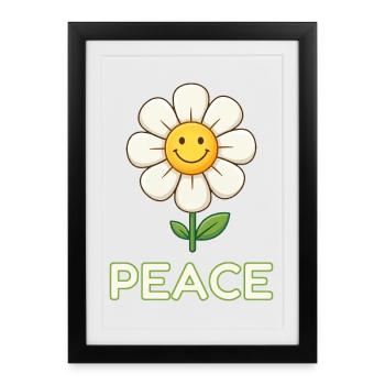 Anti-War Peace Flower - Retro Smiley Daisy - Framed poster (27 × 37 cm) - black - Front
