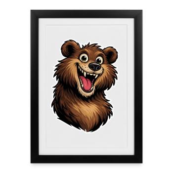 Tête d’ours joyeuse dans un style dessin animé. - Affiche encadrée (27 × 37 cm) - noir - Devant