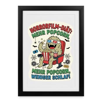 Horrorfilm Diät Popcorn Humor - Gerahmtes Poster (27 × 37 cm) - Schwarz - Vorne