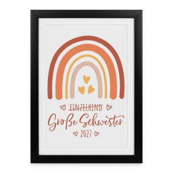 Große Schwester 2027 Boho Regenbogen  - Gerahmtes Poster (27 × 37 cm) - Schwarz - Vorne