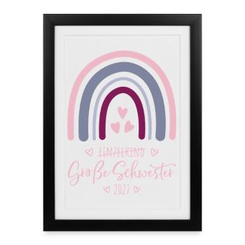 Große Schwester 2027 Boho Regenbogen - Gerahmtes Poster (27 × 37 cm) - Schwarz - Vorne
