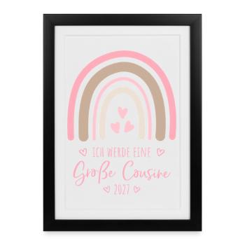 Ich werde eine Große Cousine 2027 Boho Regenbogen - Gerahmtes Poster (27 × 37 cm) - Schwarz - Vorne
