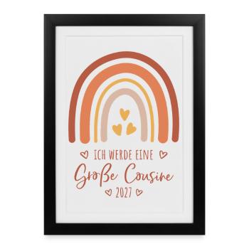 Ich werde eine Große Cousine 2027 Boho Regenbogen - Gerahmtes Poster (27 × 37 cm) - Schwarz - Vorne