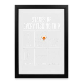 Étapes de chaque sortie de pêche : motif drôle de pêcheur - Affiche encadrée (27 × 37 cm) - noir - Devant