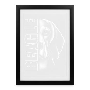 Portrait de Beagle en noir et blanc avec lettres - Affiche encadrée (27 × 37 cm) - noir - Devant