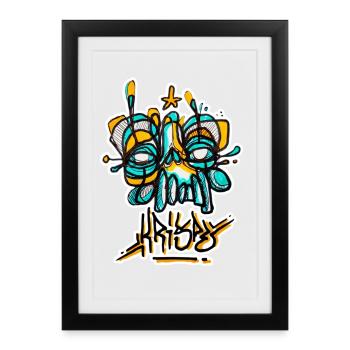 Skull Rature Graff Krispé - Affiche encadrée (27 × 37 cm) - noir - Devant