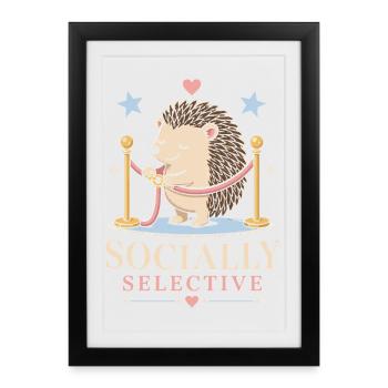 Hérisson socialement sélectif avec de l’humour - Affiche encadrée (27 × 37 cm) - noir - Devant