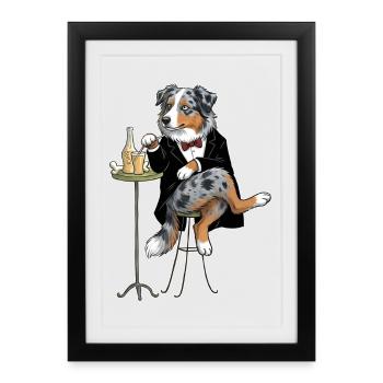 Sir Fussel "Australian Shepherd" - Gerahmtes Poster (27 × 37 cm) - Schwarz - Vorne