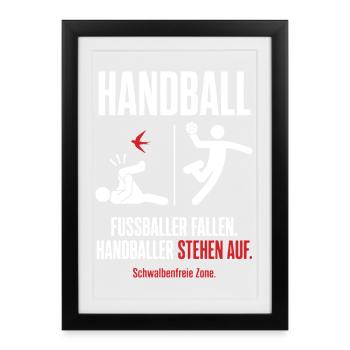 Schwalbenfreie Zone – Handball vs Fußball - Gerahmtes Poster (27 × 37 cm) - Schwarz - Vorne