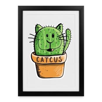 Catcus Cactus Cat - Cats - Cacti - Comic - Fun - Framed poster (27 × 37 cm) - black - Front